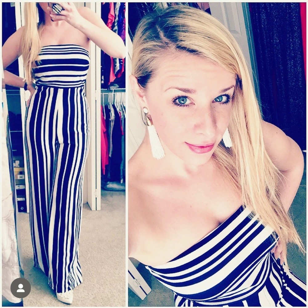 Forever 21 White and Blue Jumpsuit with Flowing Silhouette